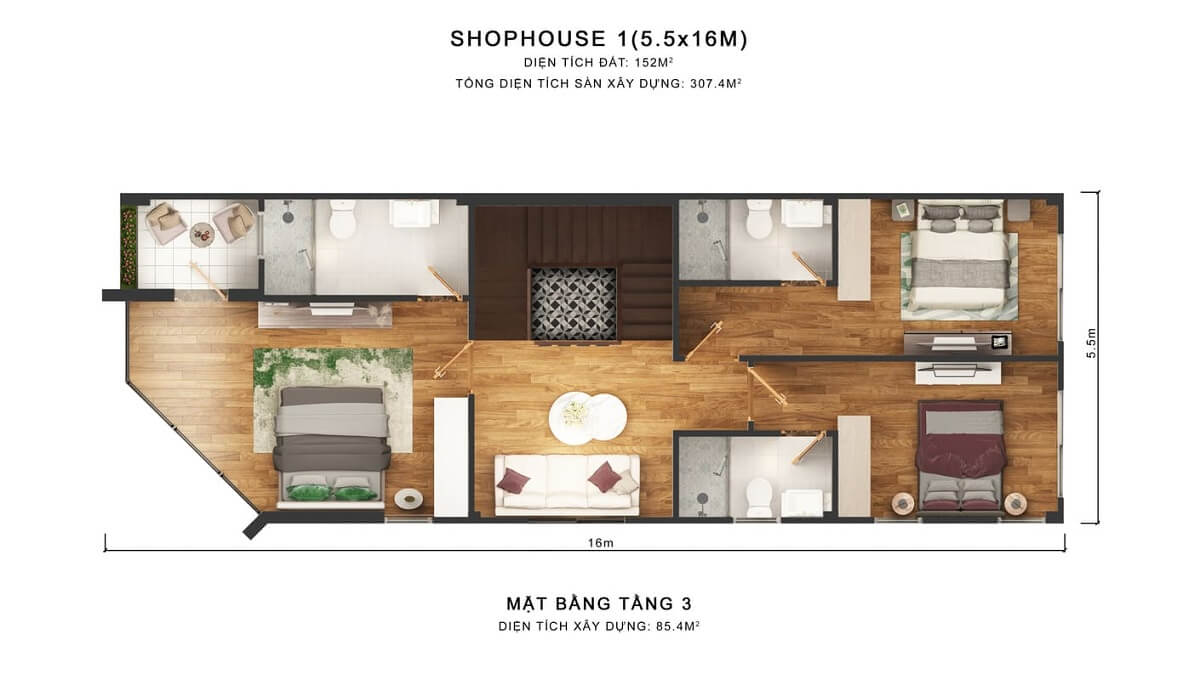 Shophouse 1B tầng 3