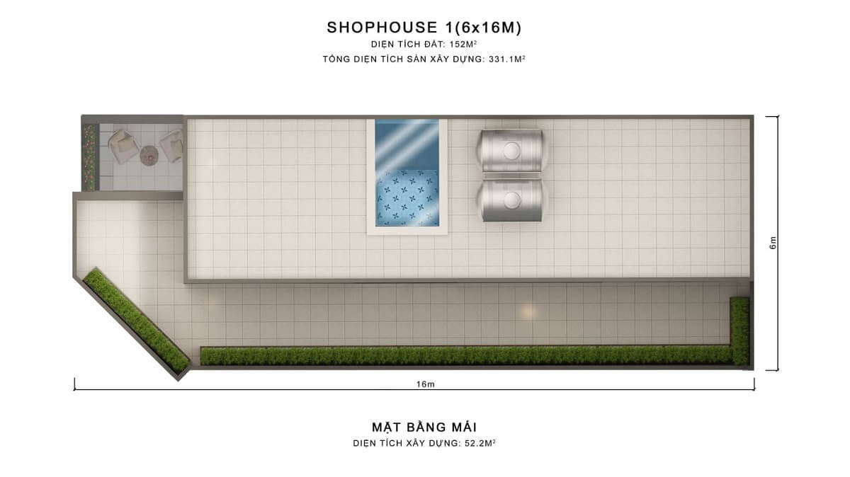 Shophouse 1C tầng mái