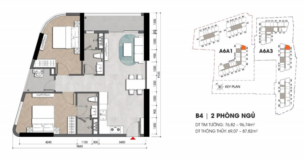 Thiết kế căn hộ 2PN mẫu B4